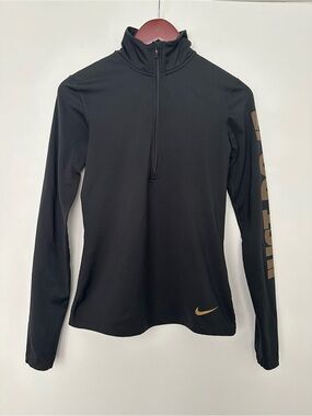 Nike Women’s Black Long-Sleeve Half-Zip Top with Gold Accents